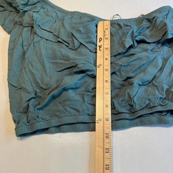 Hippie Rose One Shoulder Ruffle Crop Top Green XS - Picture 8 of 10